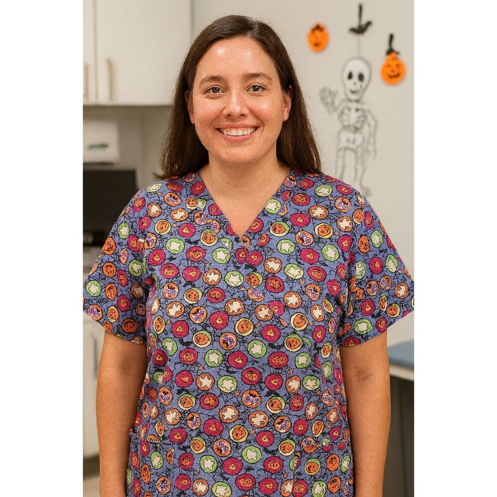 Dickies Halloween Scrub Top XL Ghost Pumpkin BOO Candy Nurse Shirt Retro Vibes